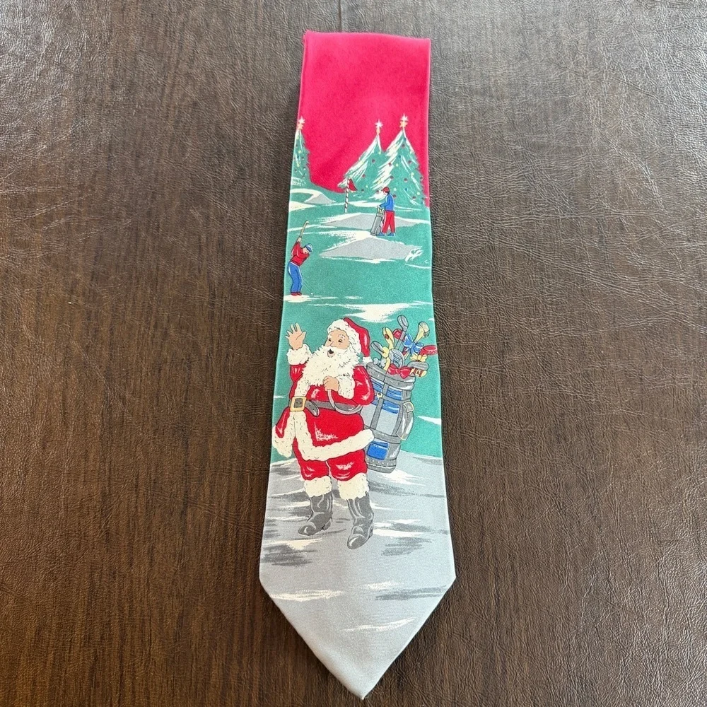 Stafford Festive Santa Holiday Golf Tie - Red and Gray